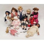 Modern porcelain-headed dolls to include Leonardo Collectors dolls, etc (1 box)