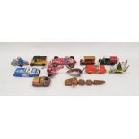 Assorted clockwork toys to include mouse, police car, racecar, Santa toy, crocodile and motorbike