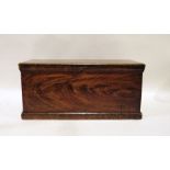 Vintage trunk with applied moulded edge, the rectangular body with iron handles, on plinth base,