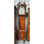 19th century mahogany and strung longcase clock with swan-neck arched pediment, with moonphase