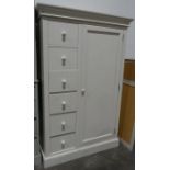 20th century compactum wardrobe, painted white with moulded cornice, six short drawers and single