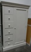 20th century compactum wardrobe, painted white with moulded cornice, six short drawers and single