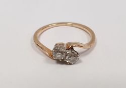 18ct gold and two-stone diamond crossover ring