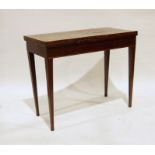 19th century mahogany and satinwood strung card table, on square section tapering supports, 91cm x