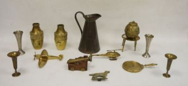 Collection of assorted items of brass and metalware to include a model of a spitfire, various