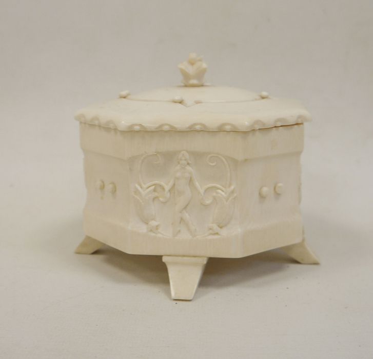 Possibly 1920's ivory lidded box on four feet