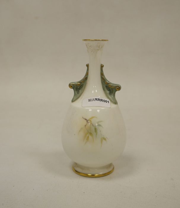 Royal Worcester two-handled small oviform vase, 20th century, printed black marks, painted with a - Image 2 of 5