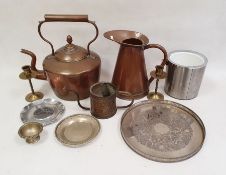 Electroplated and copper wares to include kettle, ewer, flatware, etc