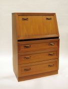 Mid-century modern teak bureau with three drawers, on plinth base, 75cm x 111cm Condition