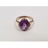 9ct gold and amethyst solitaire ring set oval facet-cut stone
