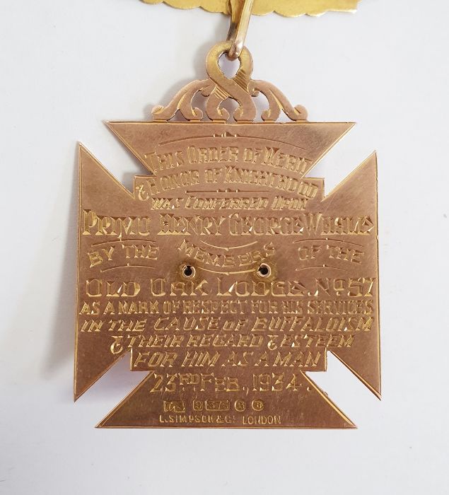 Masonic interest - two 9ct gold and enamel masonic medals, variously mounted with 9ct gold badges, - Image 2 of 3