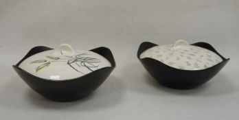 Two Midwinter Fashion shape tureens and covers, mid century, printed black marks, each shaped square