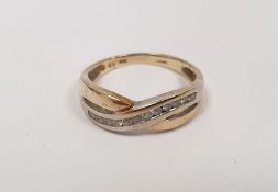 9ct gold and tiny diamond half-hoop crossover ring, 2g approx.