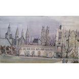 Jean Hulton Cook Watercolour drawing Parliament Square, London, 30.5cm x 51cm After Aubriet  Pair of