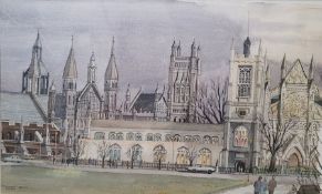 Jean Hulton Cook Watercolour drawing Parliament Square, London, 30.5cm x 51cm After Aubriet  Pair of