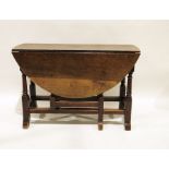 17th century-style oak gateleg table on turned and block supports, stretchered base, 110cm wide