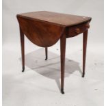 19th century mahogany pembroke table with single drawer, on square section tapering supports to