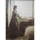 Late 19th/early 20th century school Lithographic print  Woman in Victorian dress by window,