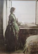 Late 19th/early 20th century school Lithographic print  Woman in Victorian dress by window,