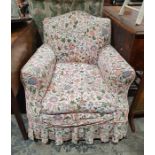 Early 20th century armchair in white ground foliate patterned upholstery