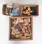 Vintage building blocks, cards and a Staunton chess set