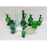 Collection of green tinted and enamelled glassware and other items, late 19th/early 20th century and
