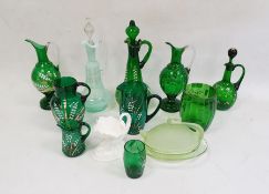 Collection of green tinted and enamelled glassware and other items, late 19th/early 20th century and