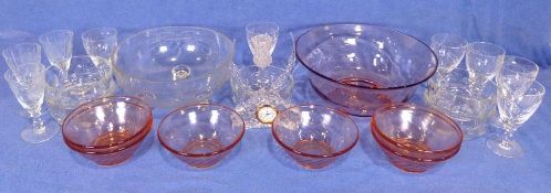 Assorted glassware to include engraved sherry, glass pudding bowls, engraved glass fruit bowl,