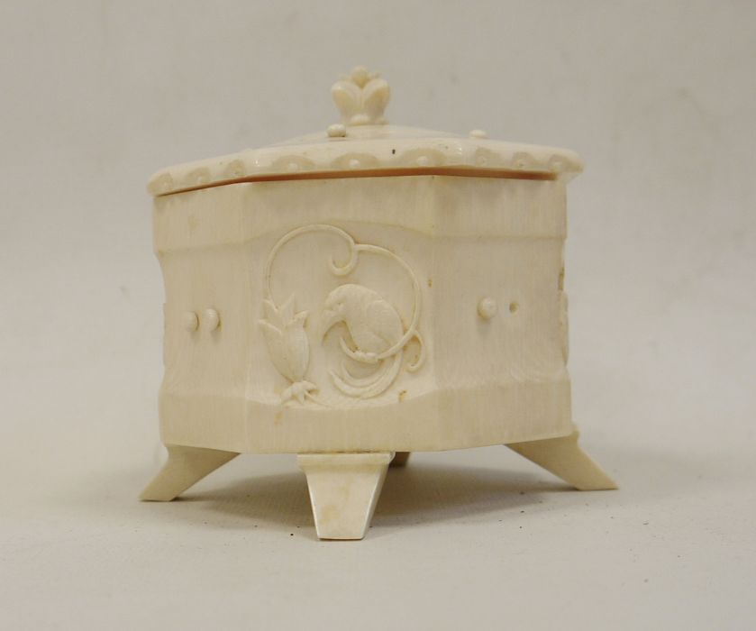 Possibly 1920's ivory lidded box on four feet - Image 2 of 5