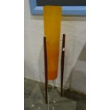 Mid-century modern rocket floor lamp with orange shade  Condition ReportSplits to the shade and some