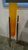Mid-century modern rocket floor lamp with orange shade  Condition ReportSplits to the shade and some