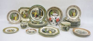 Composite Adams pottery 'Cries of London' pattern part dinner service, circa 1900 and later, printed