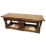 20th century oak coffee table with two nesting tables under Condition Report Wear including