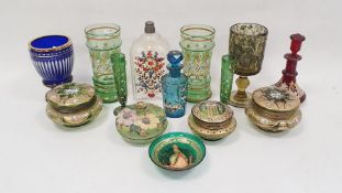 Collection of Bohemian enamelled glassware, predominantly mid to late 19th century, including a pair