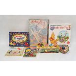 Vintage child's toys and pictures to include Mazda Disney lights, Walt Disney Winnie the Pooh