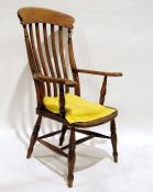 Elm-seated slatback carver chair on turned supports