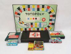 Vintage games to include Monopoly and Totopoly boards with pieces and instructions, Travel scrabble,