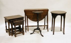 20th century oak Sutherland table, a nest of three coffee tables, a wine table and a centre table (