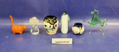 Two Moorcroft vases and assorted ceramics and glass, assorted miniature animals and other items, the