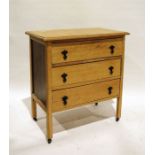 Early 20th century oak three-drawer chest on square section supports to castors, 77cm x 80cm