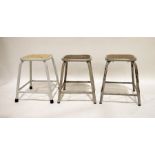 Set of three tubular metal and beech-seated stools by Mulca (3)