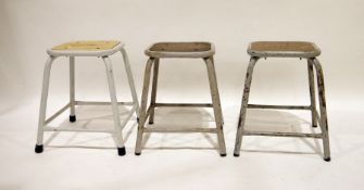 Set of three tubular metal and beech-seated stools by Mulca (3)