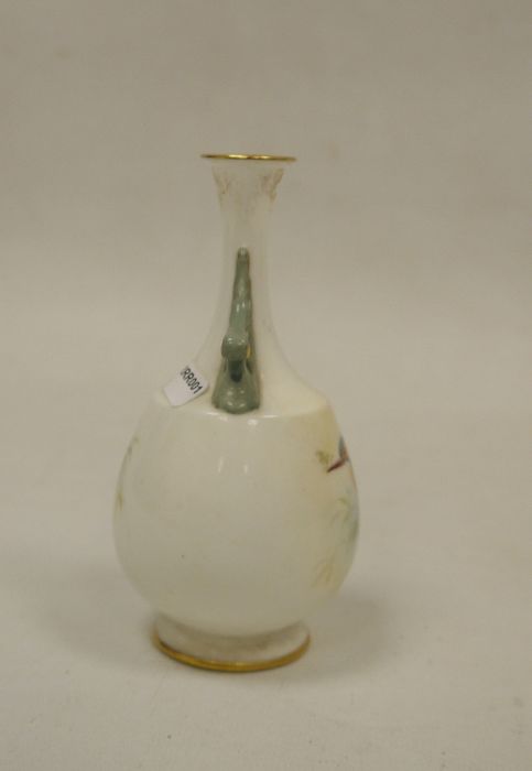 Royal Worcester two-handled small oviform vase, 20th century, printed black marks, painted with a - Image 3 of 5