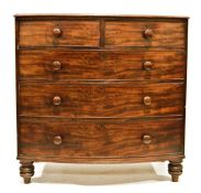 Victorian bowfront mahogany chest of two short over three long drawers, on turned supports, 106cm