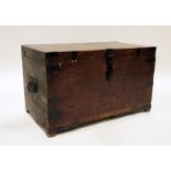 Vintage teak and bound trunk with drop ring handles, 68cm x 40cm