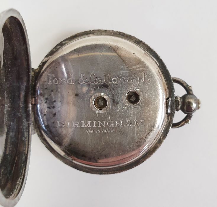 Lady's silver open-faced fob watch in engraved case and inscribed 'Ford & Galloway, Birmingham' to - Image 2 of 3