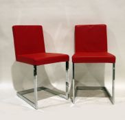 Set of four red leather cantilever-style chairs on chrome base (4)