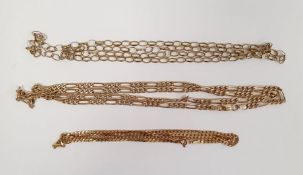 Three various 9ct gold chain link necklaces, 19g approx.