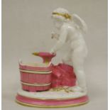 Brownfield porcelain model of a cupid at his forge, circa 1870, impressed marks, cupid modelled