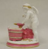 Brownfield porcelain model of a cupid at his forge, circa 1870, impressed marks, cupid modelled